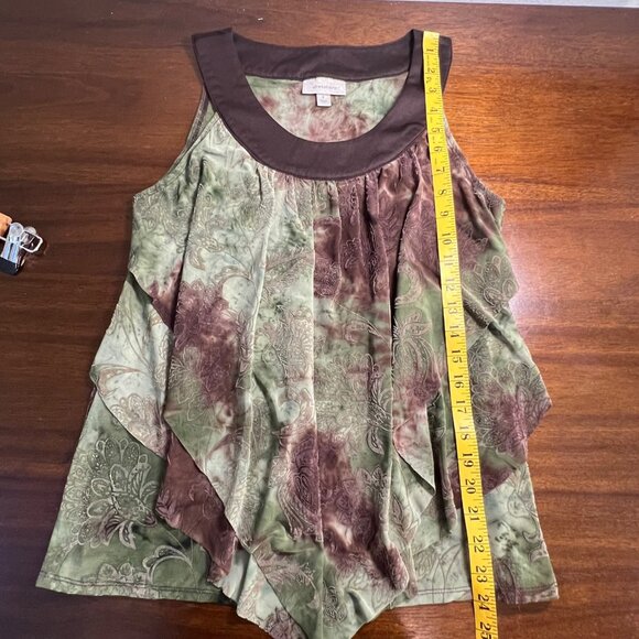 Y2K Green Velvet Burnout Top Indie Going Out Top Forest Fairy Grunge Brown Small - Picture 7 of 12